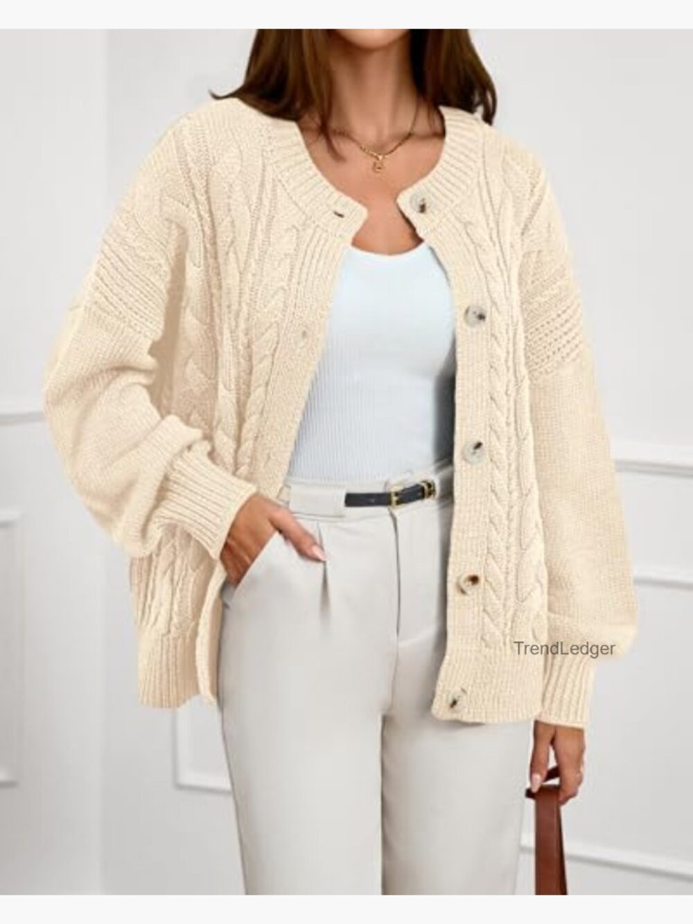 Chunky Cable Knit Cardigan Sweater Women's Oversized Button Front Winter - Picture 4 of 7